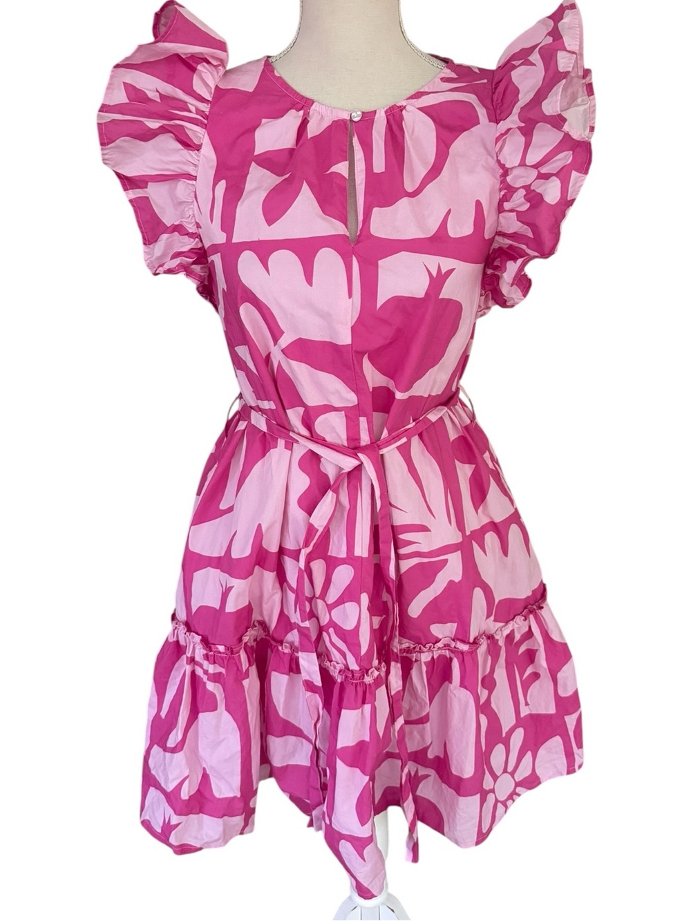 Oliphant Flirty Ruffle Hem Mini Dress in pink XS
